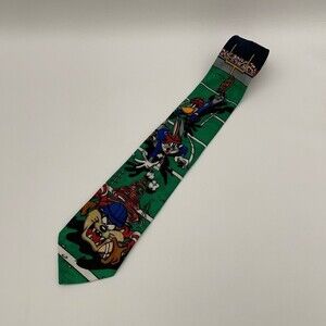 Looney Tunes Mania Mens Tie Necktie Tasmanian Devil Bugs Bunny Green Multi-color